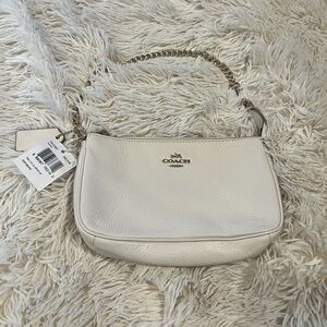 Coach F53340 Pebbled Leather Large Chain Wristlet  Phone Purse Ivory/Cream NWT